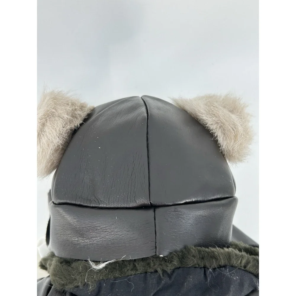 VTG Gund Aviator Teddy Bear Plush Stuffed Animal Black Leather Jacket & Hat